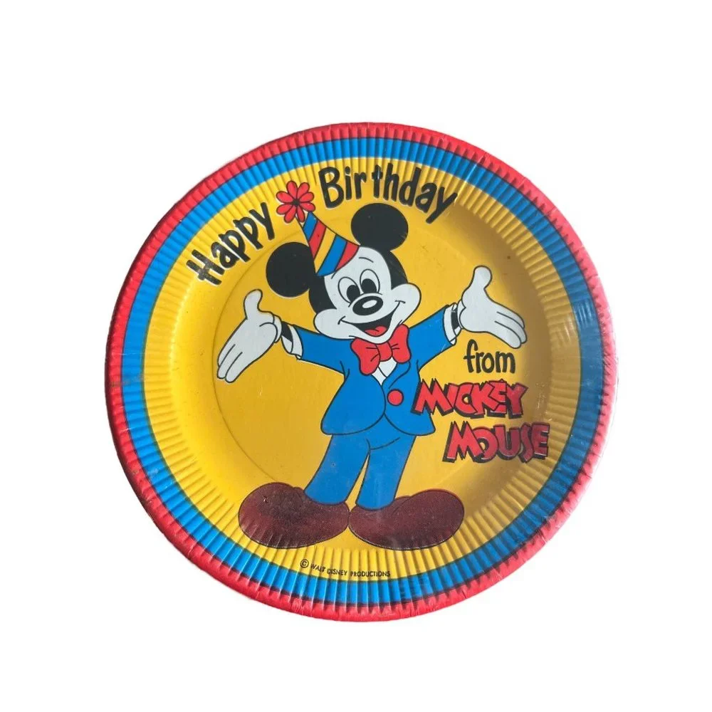 Vintage Mickey Mouse Happy Birthday Paper Plates 9” 8CT By Beach -‎ Sealed